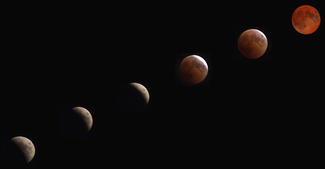 Imagem com a lua em suas diferentes fases: lua nova, lua crescente, lua cheia e lua minguante